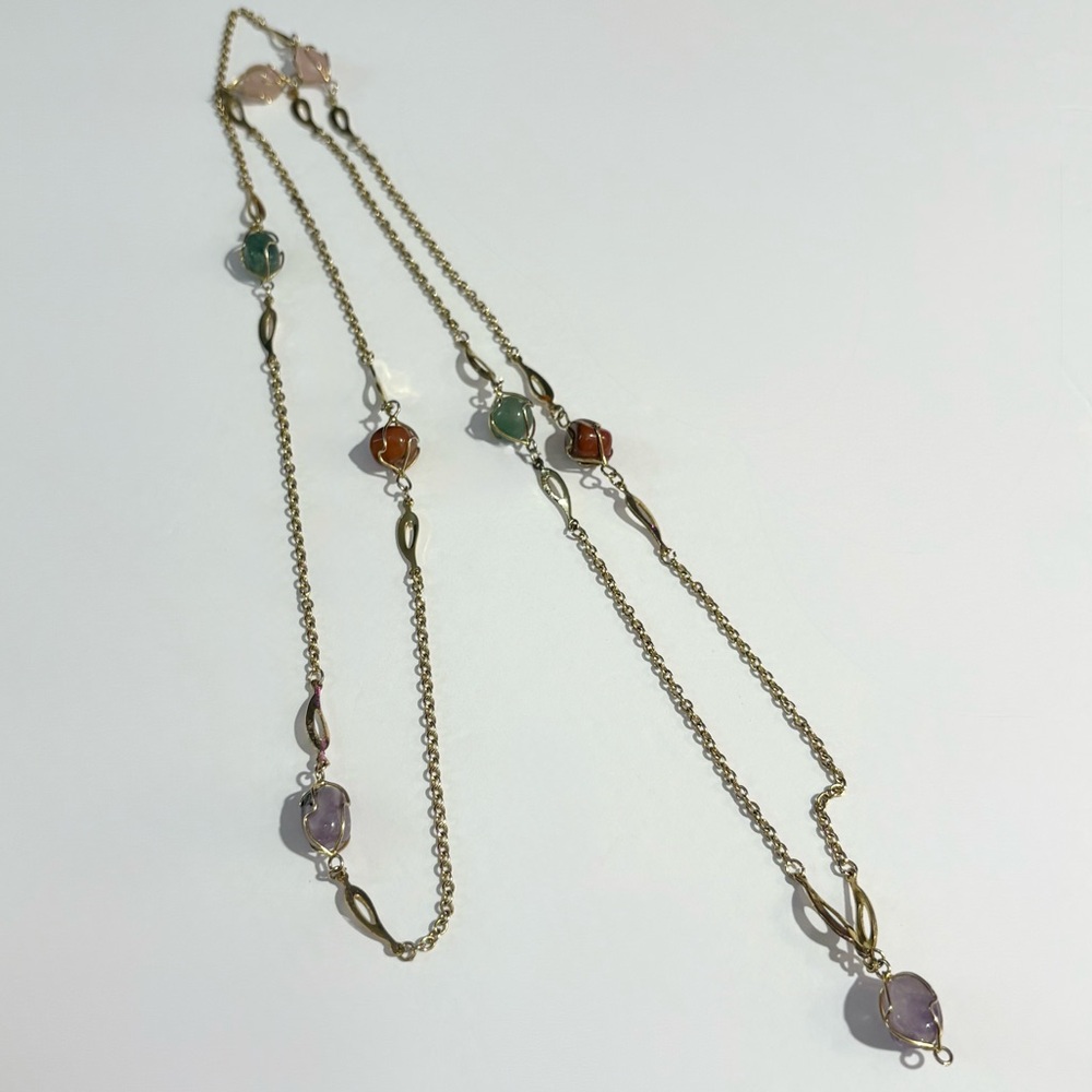 Wire Wrapped Caged Polished Gemstone Necklace